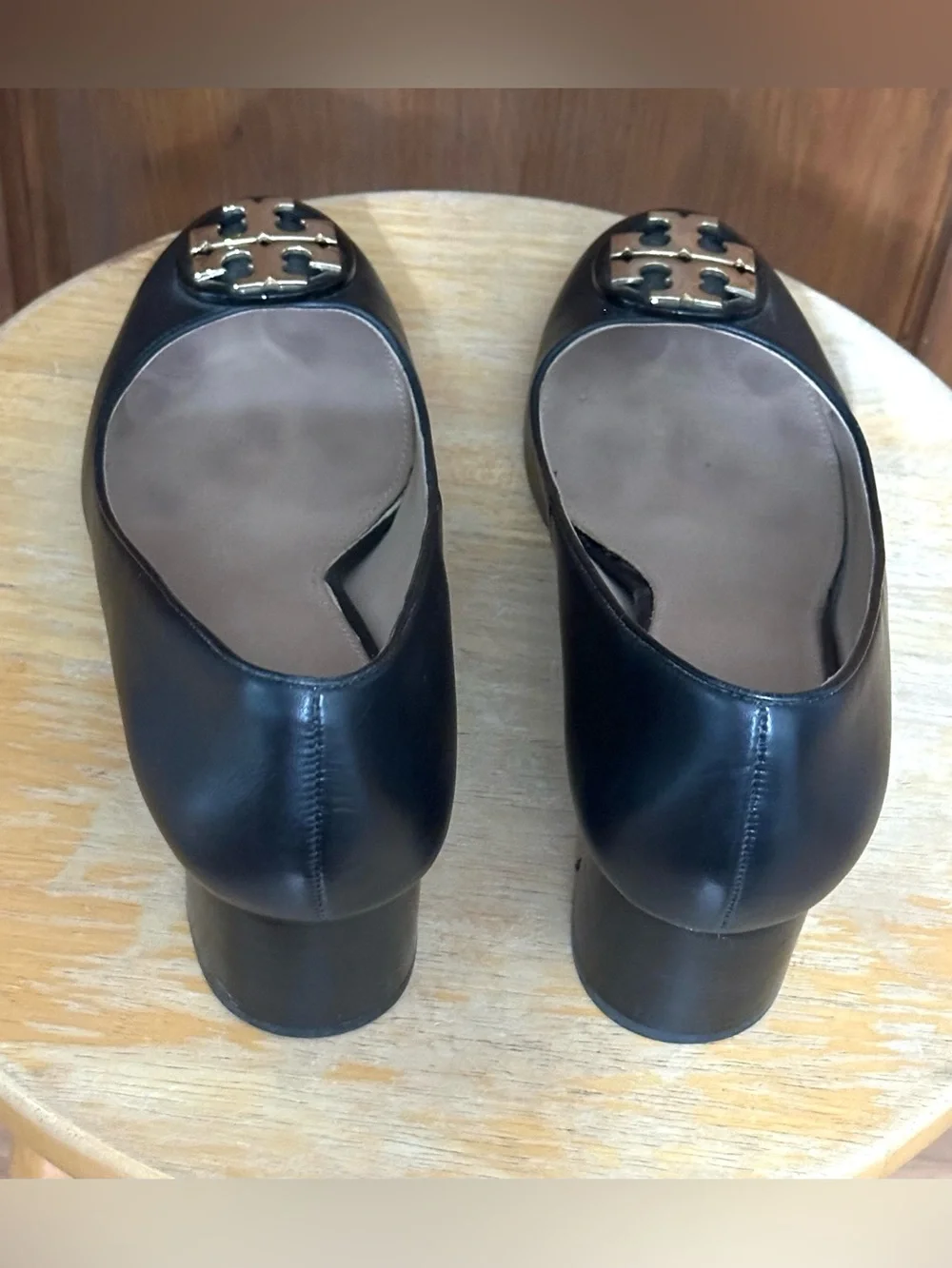 Tory Burch Black Leather 2” Block Heel Pumps 7